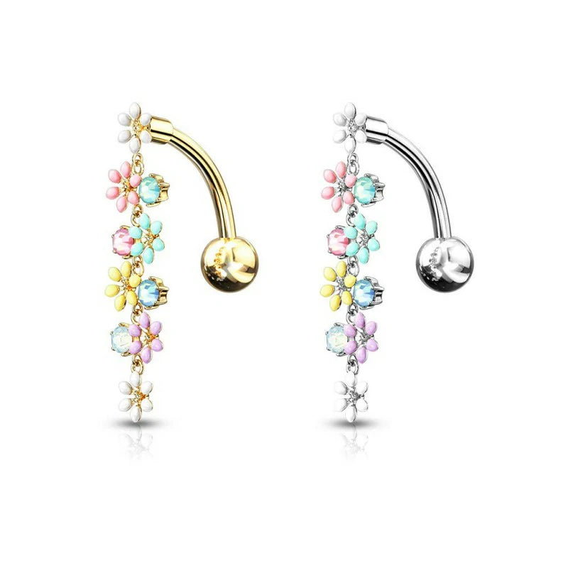 Dangling Flowers with Opalite Crystals Top Down Belly Button Ring
