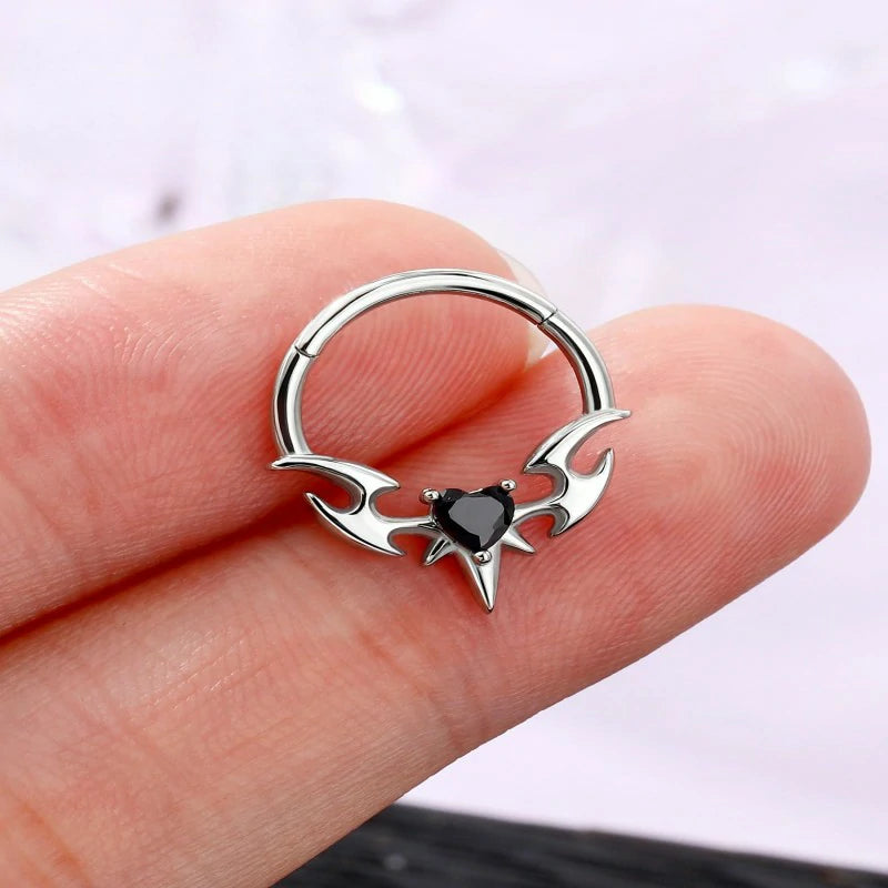 Demonic Wings Septum Rings 316L Stainless Steel Septum Piercing Jewelry Gothic Septum Clicker Rings