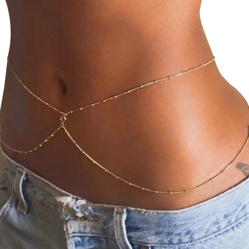 Double-layered Crystal Bead Waist Chain Jewelry for Women Trendy Bead Belly Body Chain
