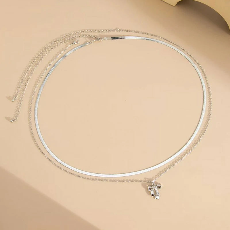 Double Layer Gold Waist Chains for Women Snake Bone Chain Silver Butterfly pendant Waist Chains