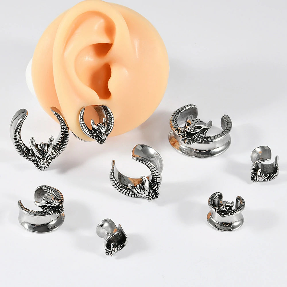 Dragon Ear Plugs Gauges Stainless Steel Screw Back tunnels Body Piercing