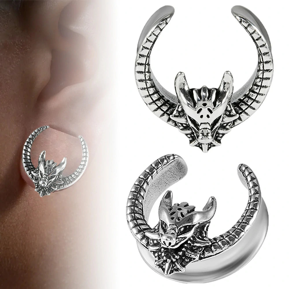 Dragon Ear Plugs Gauges Stainless Steel Screw Back tunnels Body Piercing