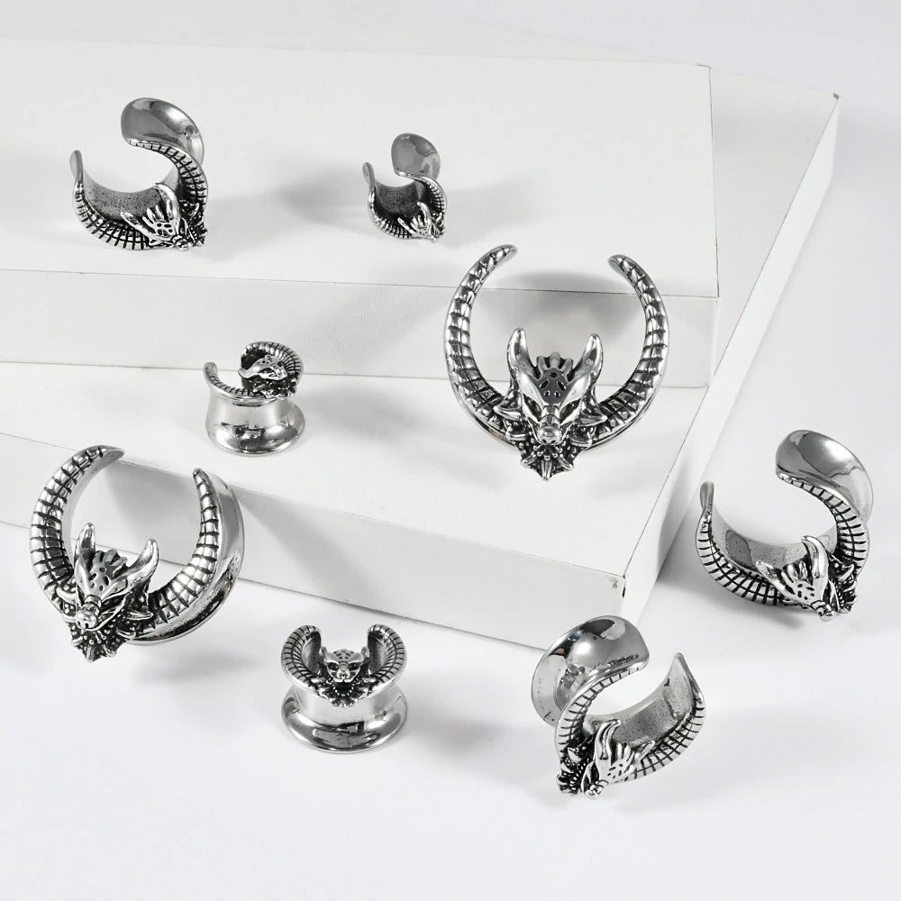 Dragon Ear Plugs Gauges Stainless Steel Screw Back tunnels Body Piercing