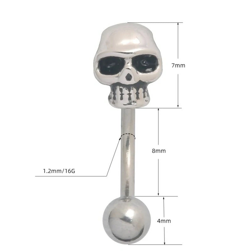 Eyebrow Rings 16G Stainless Steel Barbells Skull Shape