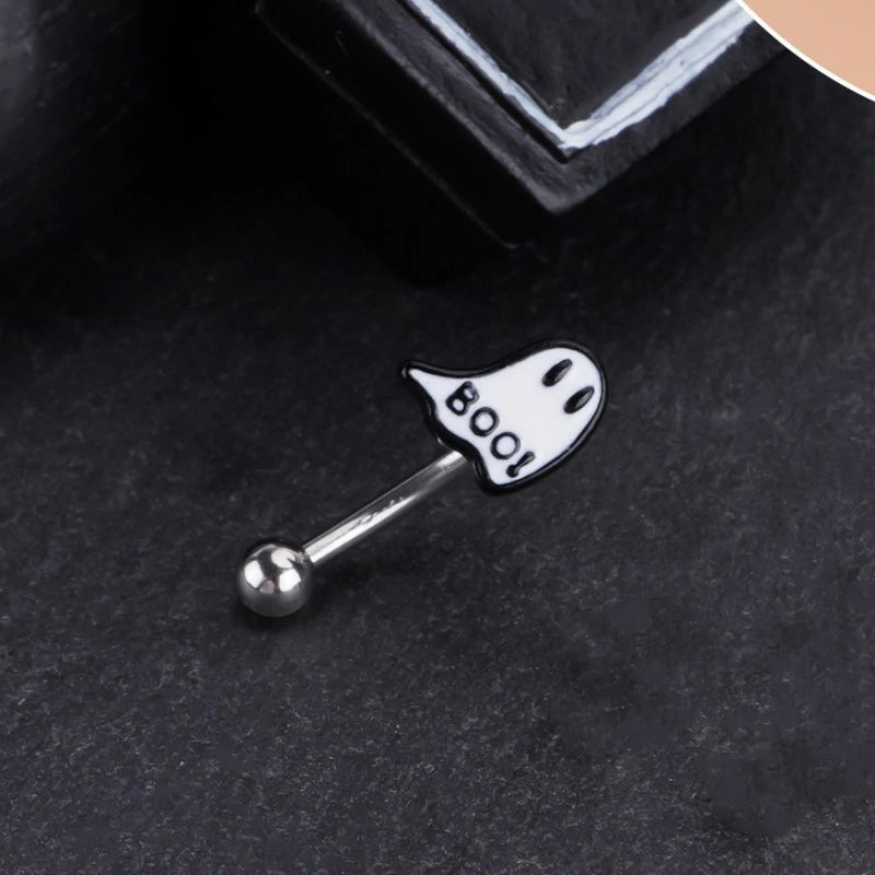16G Stainless Steel Eyebrow Rings Black Skull Spider Butterfly Bat Eyebrow Curved Barbell Eyebrow Halloween Piercing