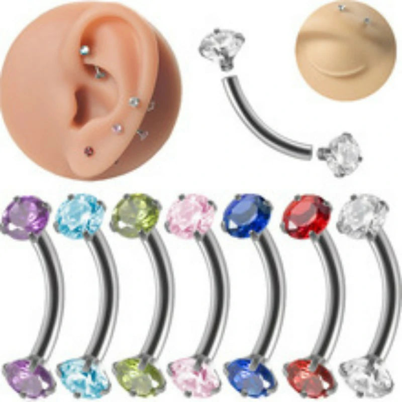 Eyebrow Piercing Jewelry Surgical Steel Vertical Labret Lip Jewelry Curved Barbell Tiny Eyebrow Rings Ear Rook Navel Small Belly Button Ring