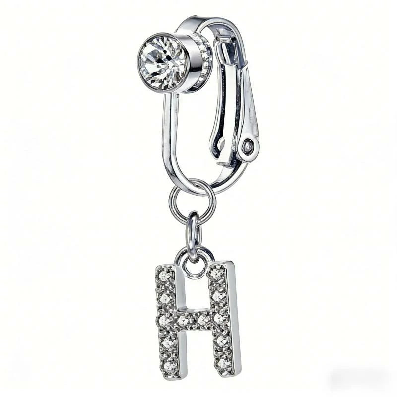Fake 14G Surgical Stainless Steel 26 Letter Dangle Navel Barbell Stud Cubic Zirconia