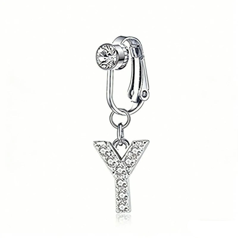 Fake 14G Surgical Stainless Steel 26 Letter Dangle Navel Barbell Stud Cubic Zirconia