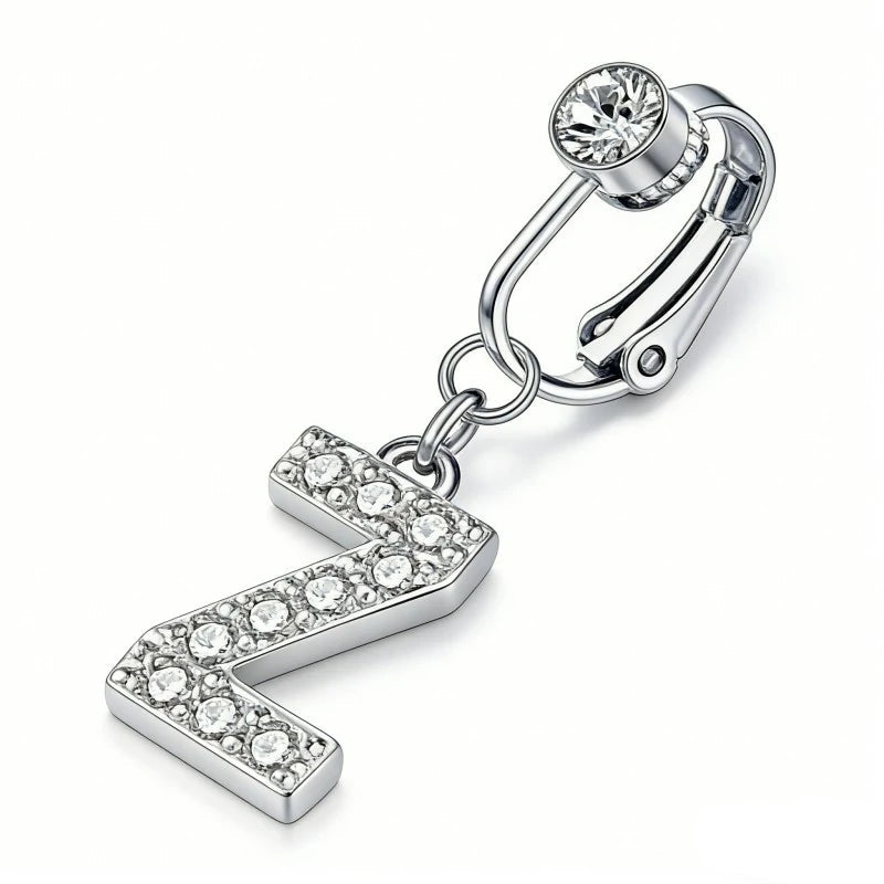 Fake 14G Surgical Stainless Steel 26 Letter Dangle Navel Barbell Stud Cubic Zirconia