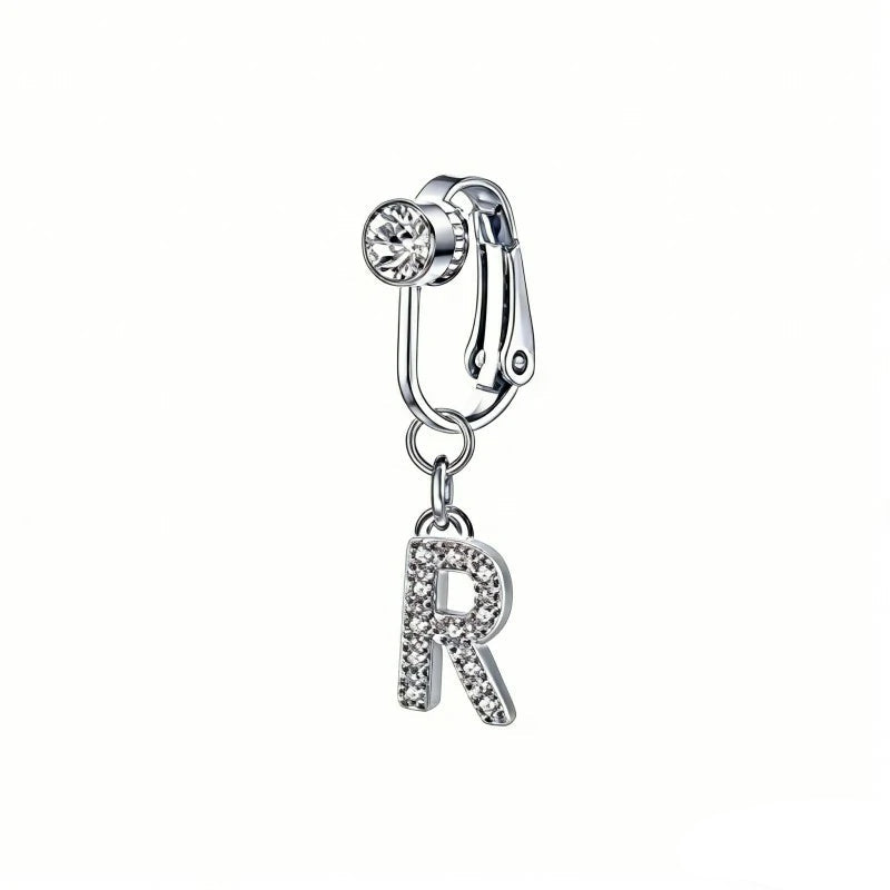 Fake 14G Surgical Stainless Steel 26 Letter Dangle Navel Barbell Stud Cubic Zirconia