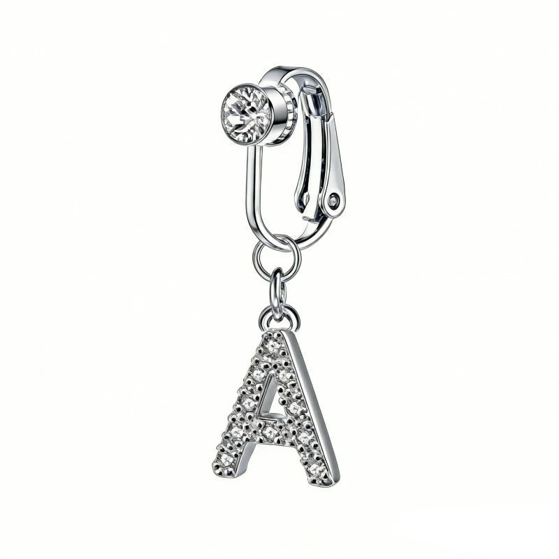 Fake 14G Surgical Stainless Steel 26 Letter Dangle Navel Barbell Stud Cubic Zirconia