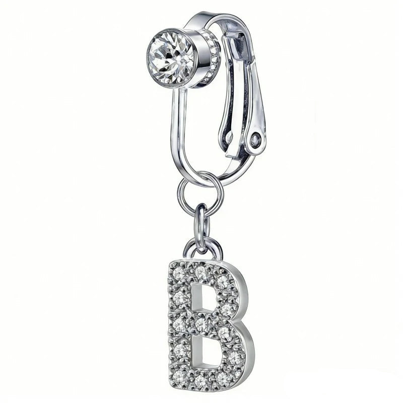 Fake 14G Surgical Stainless Steel 26 Letter Dangle Navel Barbell Stud Cubic Zirconia