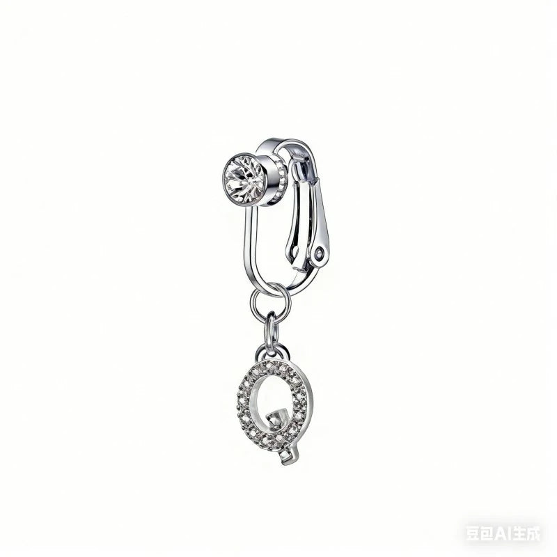 Fake 14G Surgical Stainless Steel 26 Letter Dangle Navel Barbell Stud Cubic Zirconia
