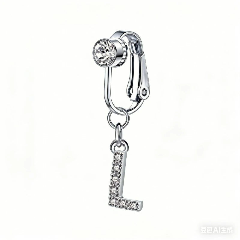Fake 14G Surgical Stainless Steel 26 Letter Dangle Navel Barbell Stud Cubic Zirconia