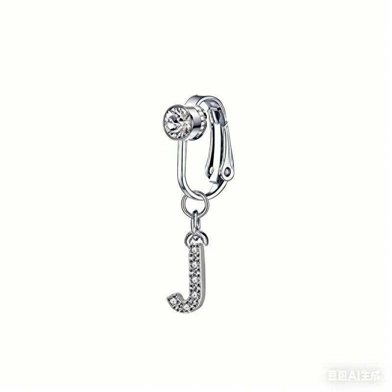 Fake 14G Surgical Stainless Steel 26 Letter Dangle Navel Barbell Stud Cubic Zirconia