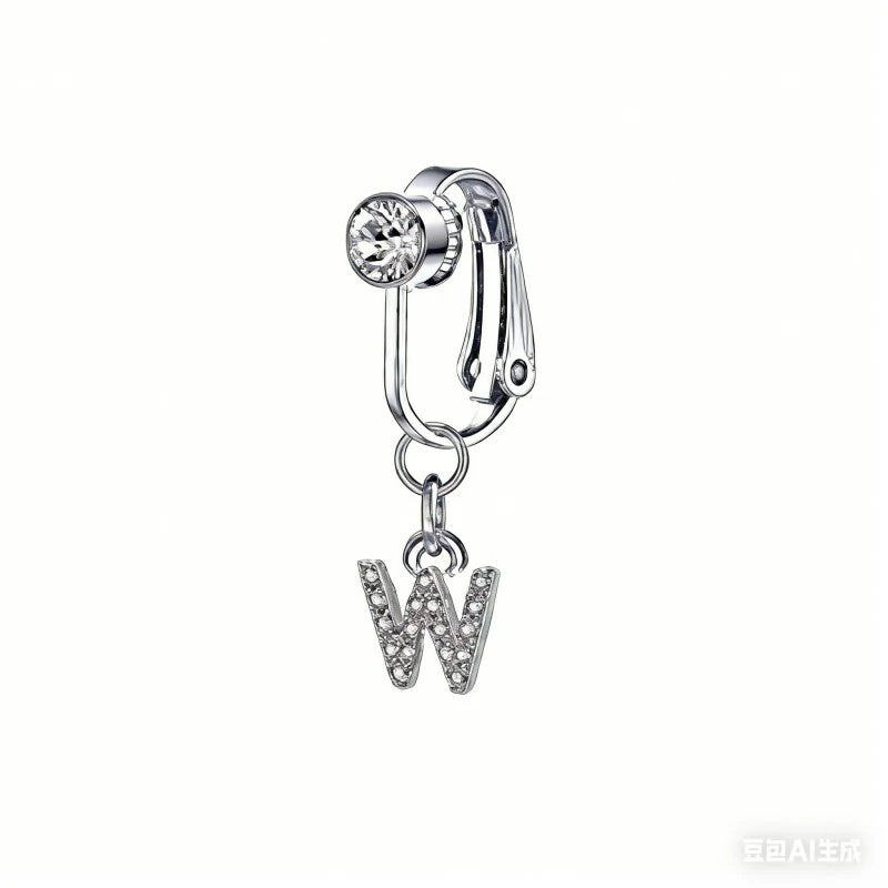 Fake 14G Surgical Stainless Steel 26 Letter Dangle Navel Barbell Stud Cubic Zirconia