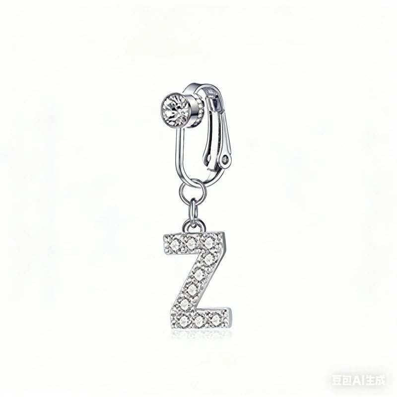 Fake 14G Surgical Stainless Steel 26 Letter Dangle Navel Barbell Stud Cubic Zirconia
