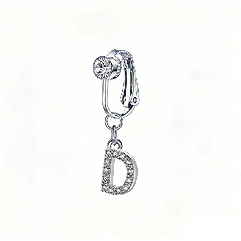 Fake 14G Surgical Stainless Steel 26 Letter Dangle Navel Barbell Stud Cubic Zirconia
