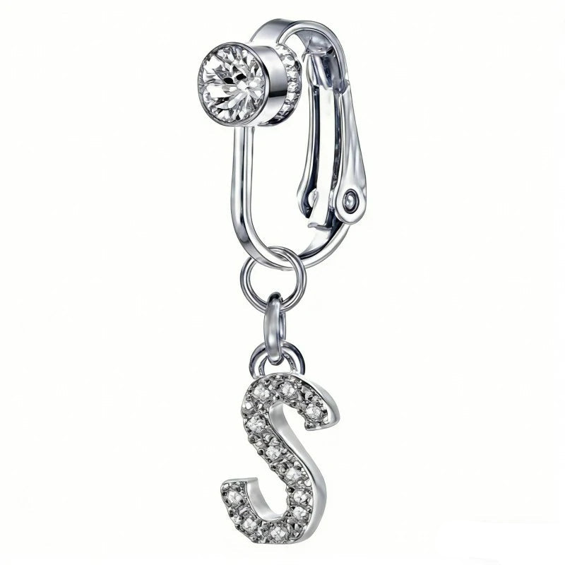 Fake 14G Surgical Stainless Steel 26 Letter Dangle Navel Barbell Stud Cubic Zirconia
