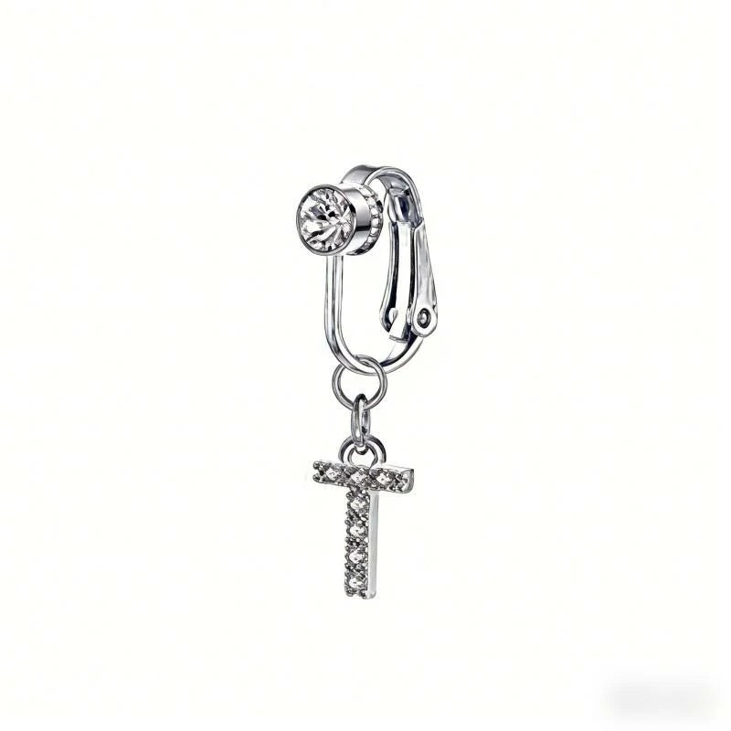 Fake 14G Surgical Stainless Steel 26 Letter Dangle Navel Barbell Stud Cubic Zirconia