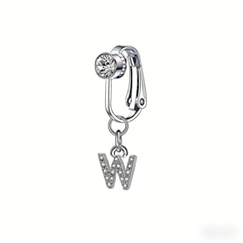 Fake 14G Surgical Stainless Steel 26 Letter Dangle Navel Barbell Stud Cubic Zirconia
