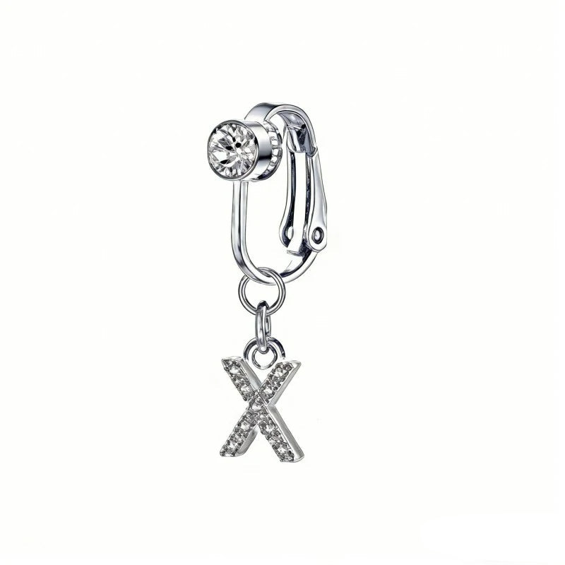 Fake 14G Surgical Stainless Steel 26 Letter Dangle Navel Barbell Stud Cubic Zirconia