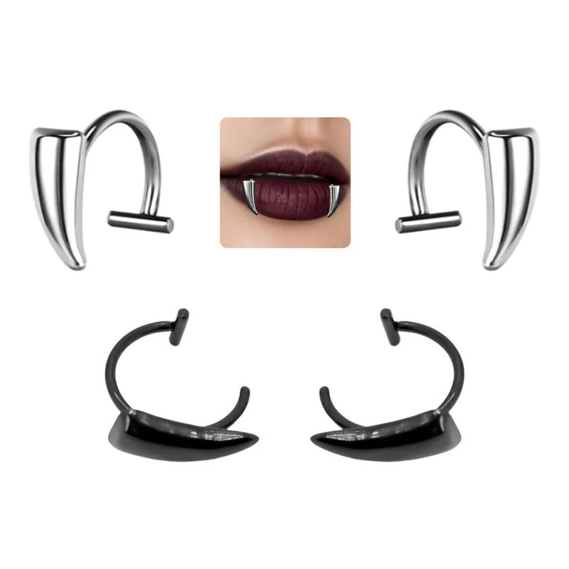 Fake Lip Ring Vampire Teeth Ring Adjustable Clip on Lip Piercing Non-Piercing Lip