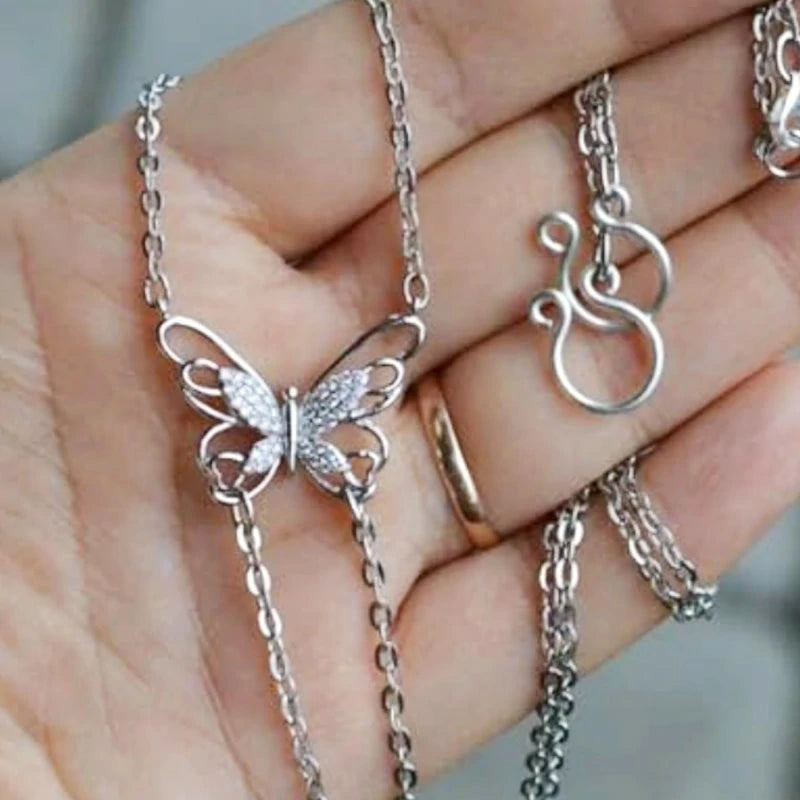 Fake Piercing with Chain Fake Rings Non Piercing Ring with Butterfly Necklaces