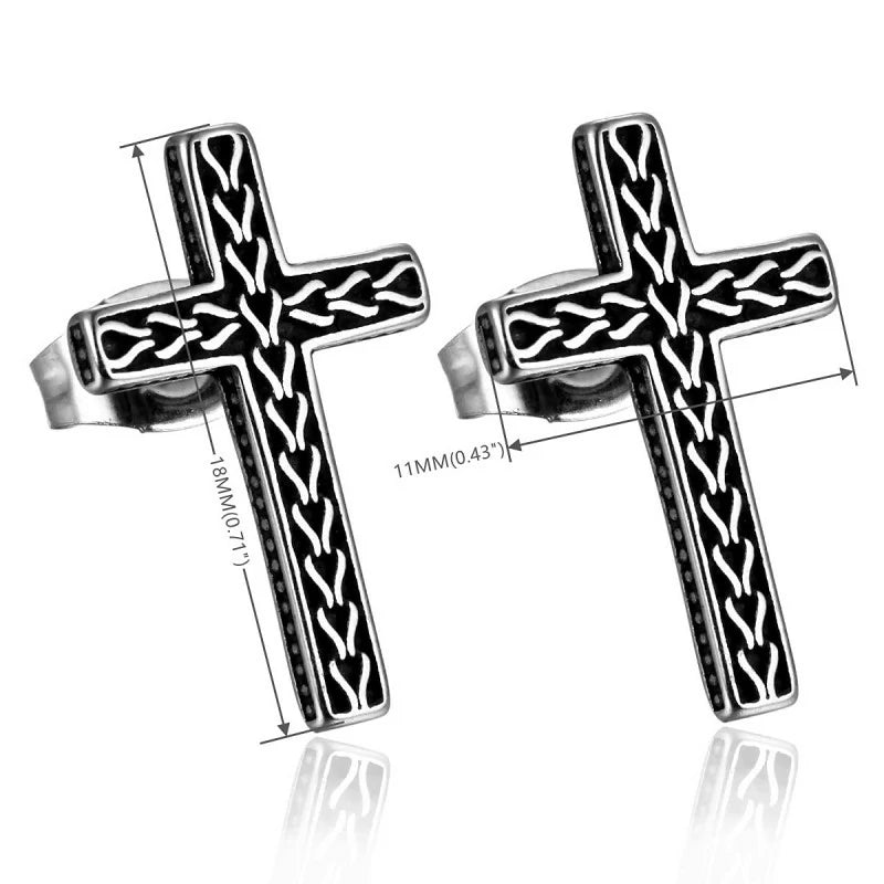 Flat Vintage Cross Stud Earrings link Chain Pattern