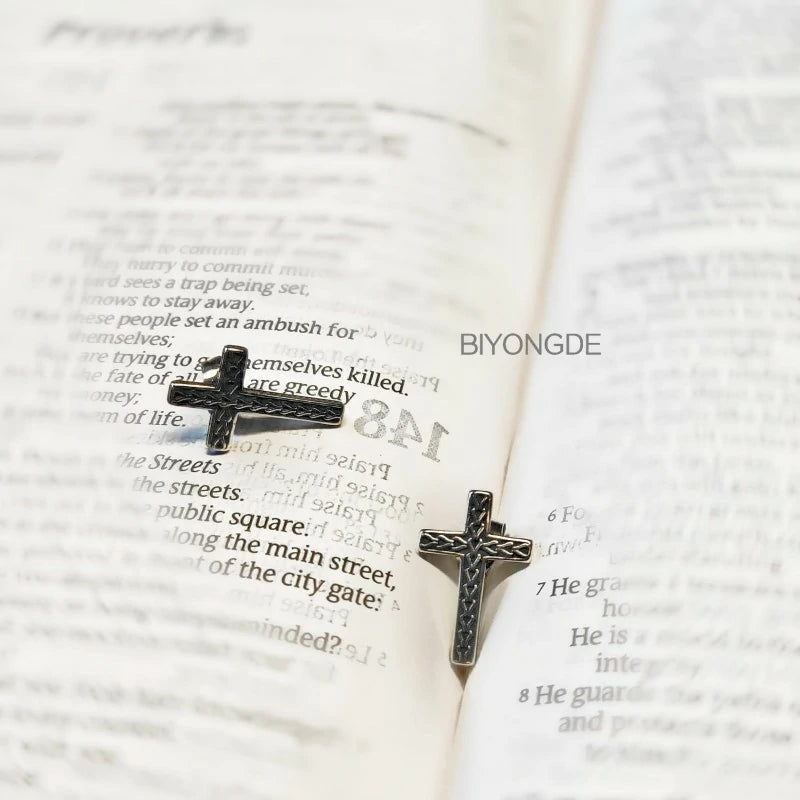 Flat Vintage Cross Stud Earrings link Chain Pattern