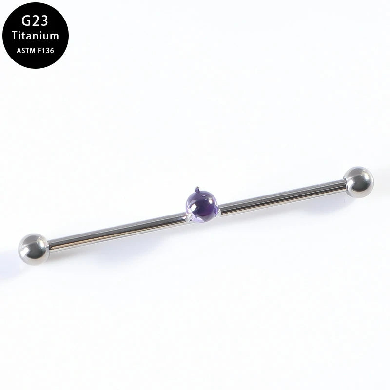 14G Round CZ Industrial Barbell Earrings G23 Titanium 38mm Long Cartilage Industrial Bar Hypoallergenic Industrial Piercing Jewelry