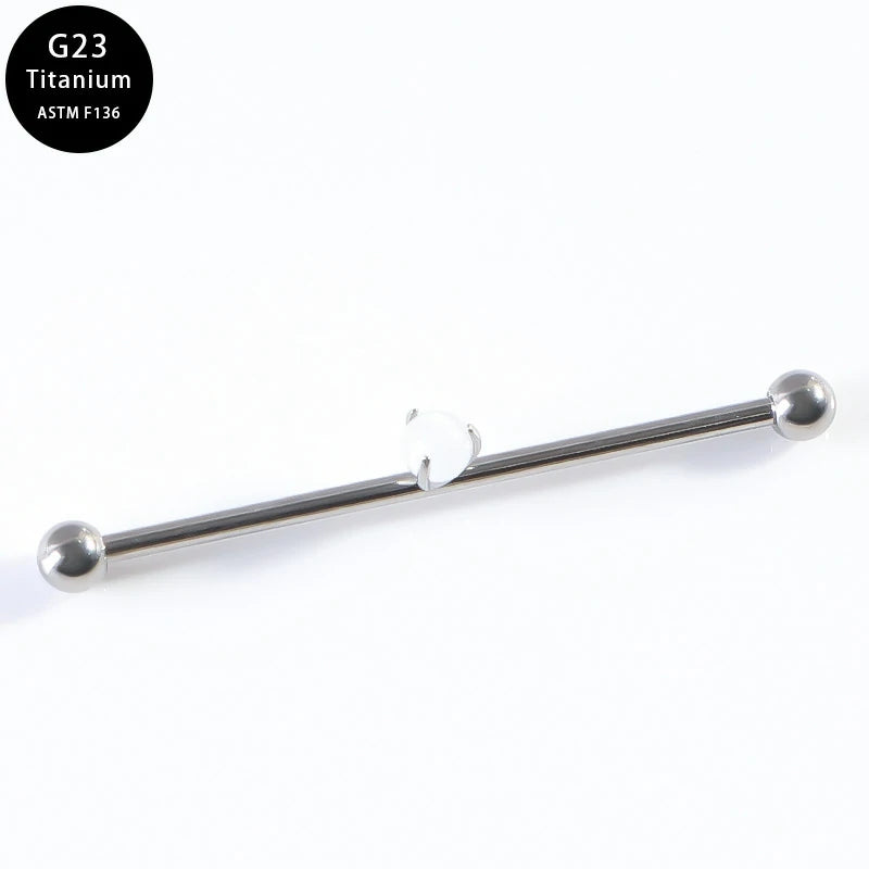 14G Round CZ Industrial Barbell Earrings G23 Titanium 38mm Long Cartilage Industrial Bar Hypoallergenic Industrial Piercing Jewelry