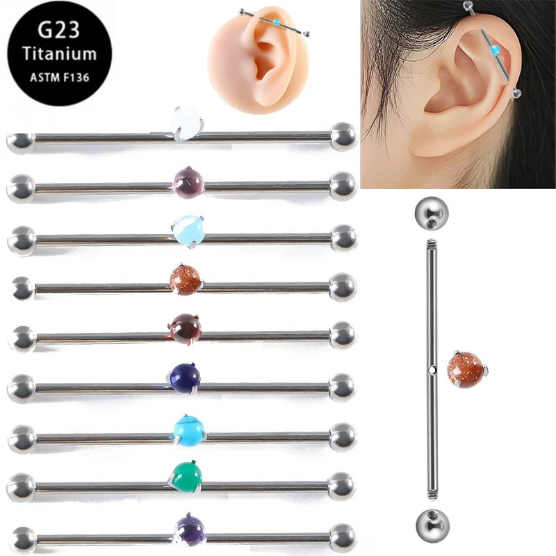 14G Round CZ Industrial Barbell Earrings G23 Titanium 38mm Long Cartilage Industrial Bar Hypoallergenic Industrial Piercing Jewelry
