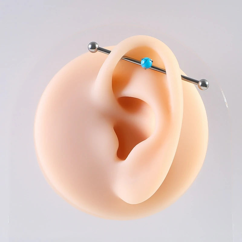 14G Round CZ Industrial Barbell Earrings G23 Titanium 38mm Long Cartilage Industrial Bar Hypoallergenic Industrial Piercing Jewelry