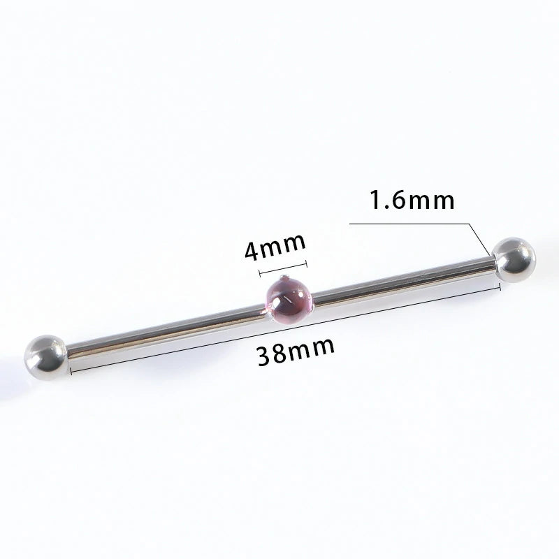 14G Round CZ Industrial Barbell Earrings G23 Titanium 38mm Long Cartilage Industrial Bar Hypoallergenic Industrial Piercing Jewelry