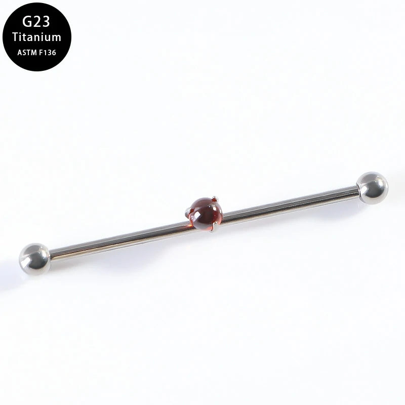 14G Round CZ Industrial Barbell Earrings G23 Titanium 38mm Long Cartilage Industrial Bar Hypoallergenic Industrial Piercing Jewelry