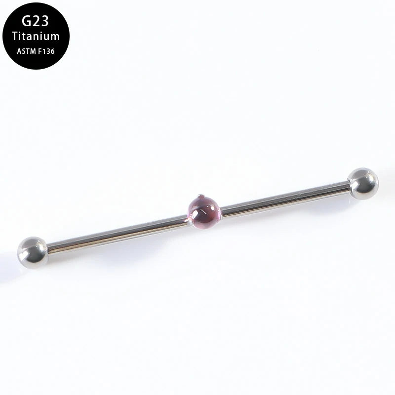 14G Round CZ Industrial Barbell Earrings G23 Titanium 38mm Long Cartilage Industrial Bar Hypoallergenic Industrial Piercing Jewelry