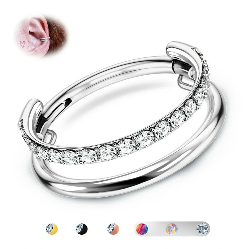 G23 Titanium Cartilage Earring Hoop Stacked Clicker 16G CZ Double/Triple Septum Rings Conch