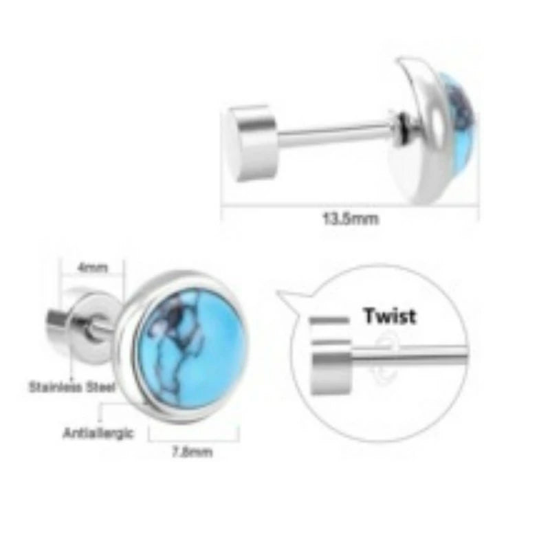 G23 Titanium Handmade Turquoise Stud Earrings for Sensitive Skin Hypoallergenic Women Flat Back Nap Earrings Studs