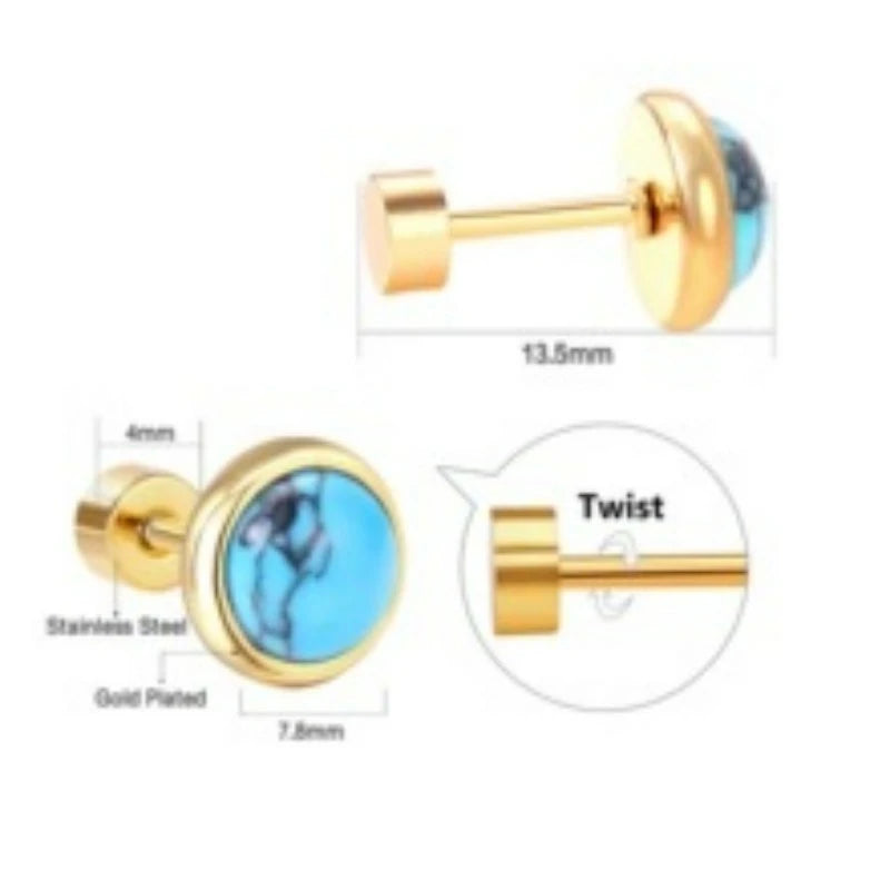 G23 Titanium Handmade Turquoise Stud Earrings for Sensitive Skin Hypoallergenic Women Flat Back Nap Earrings Studs