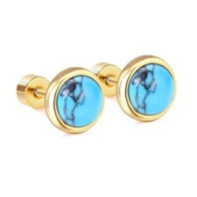 G23 Titanium Handmade Turquoise Stud Earrings for Sensitive Skin Hypoallergenic Women Flat Back Nap Earrings Studs
