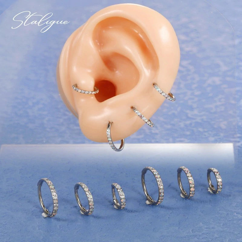 G23 Titanium Nose Rings Hoops Opal 20G Hinged Nose Ring Piercing Jewelry Septum Clicker Rings