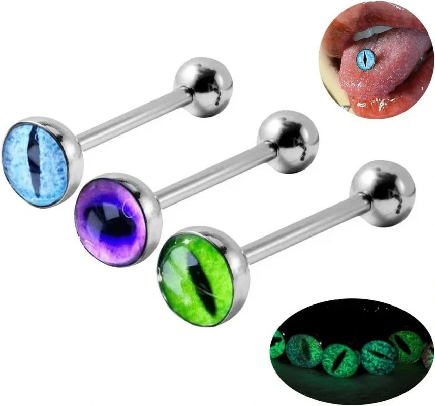 Glow in the Dark Dragon Eye Ball Tongue Ring Stainless Steel Barbell