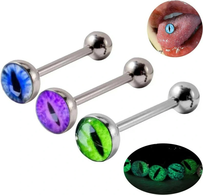 Glow in the Dark Dragon Eye Ball Tongue Ring Stainless Steel Barbell