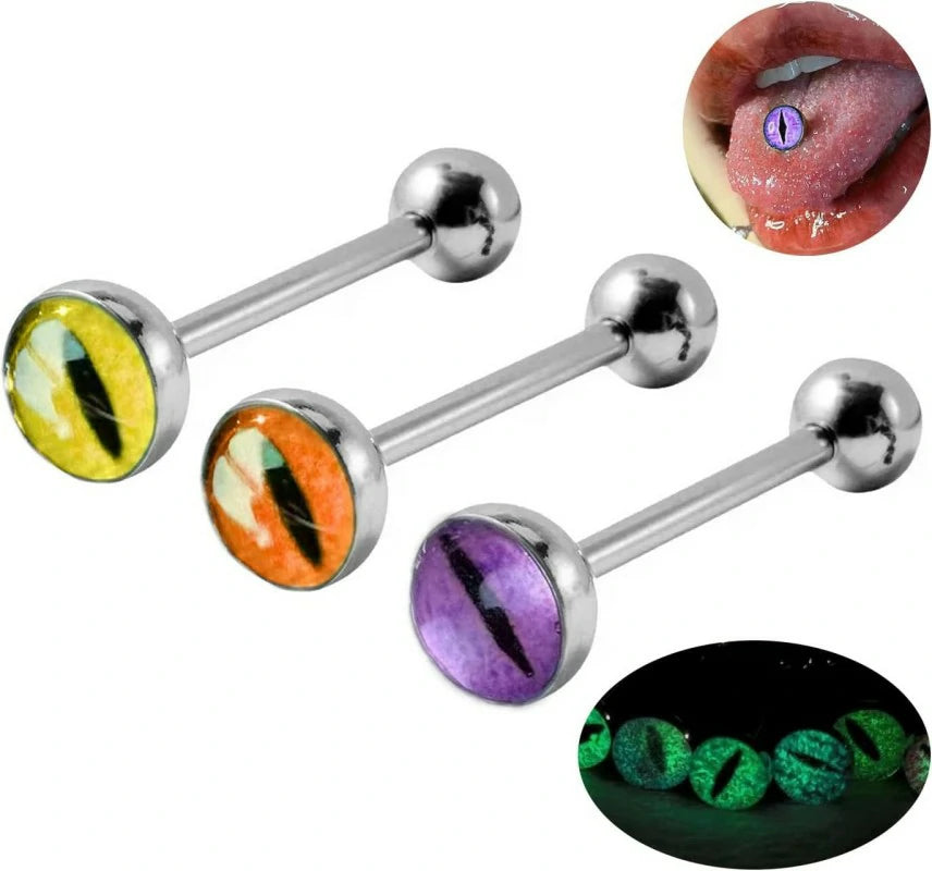 Glow in the Dark Dragon Eye Ball Tongue Ring Stainless Steel Barbell