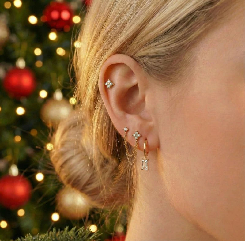 Gold Chain Stud Earrings Trendy Minimalist 14K Gold Small Huggie Hoop Birthstone Earring Sets