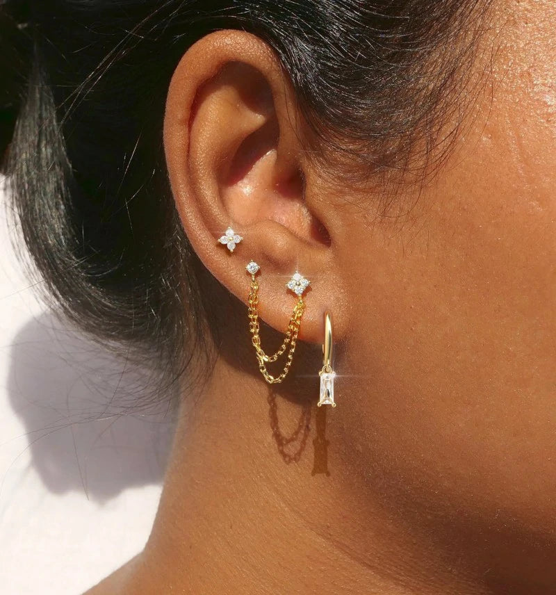 Gold Chain Stud Earrings Trendy Minimalist 14K Gold Small Huggie Hoop Birthstone Earring Sets