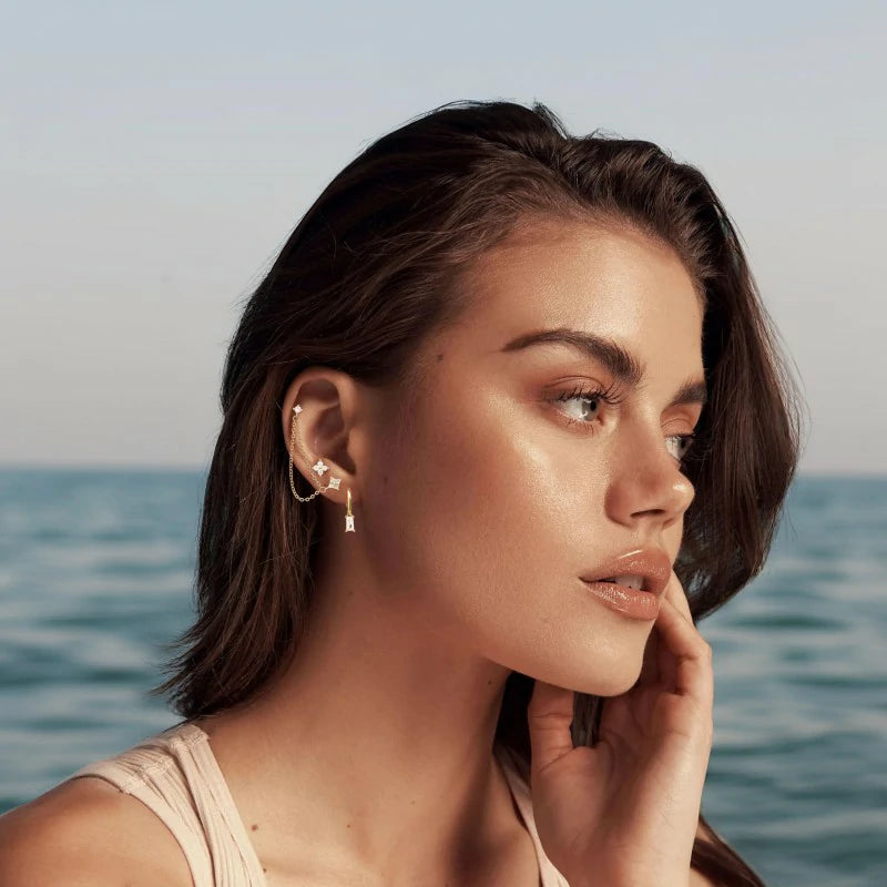 Gold Chain Stud Earrings Trendy Minimalist 14K Gold Small Huggie Hoop Birthstone Earring Sets