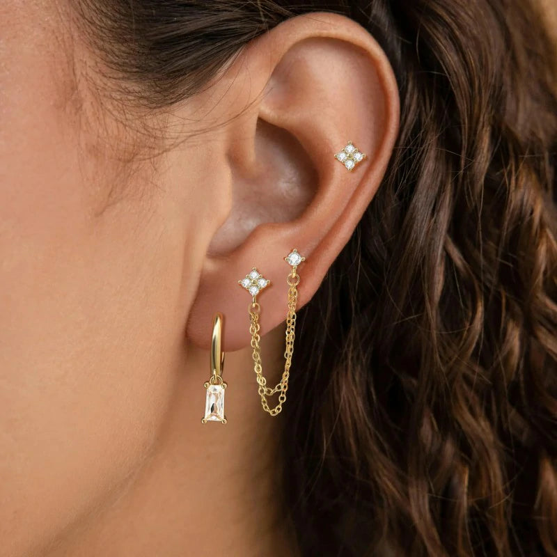 Gold Chain Stud Earrings Trendy Minimalist 14K Gold Small Huggie Hoop Birthstone Earring Sets