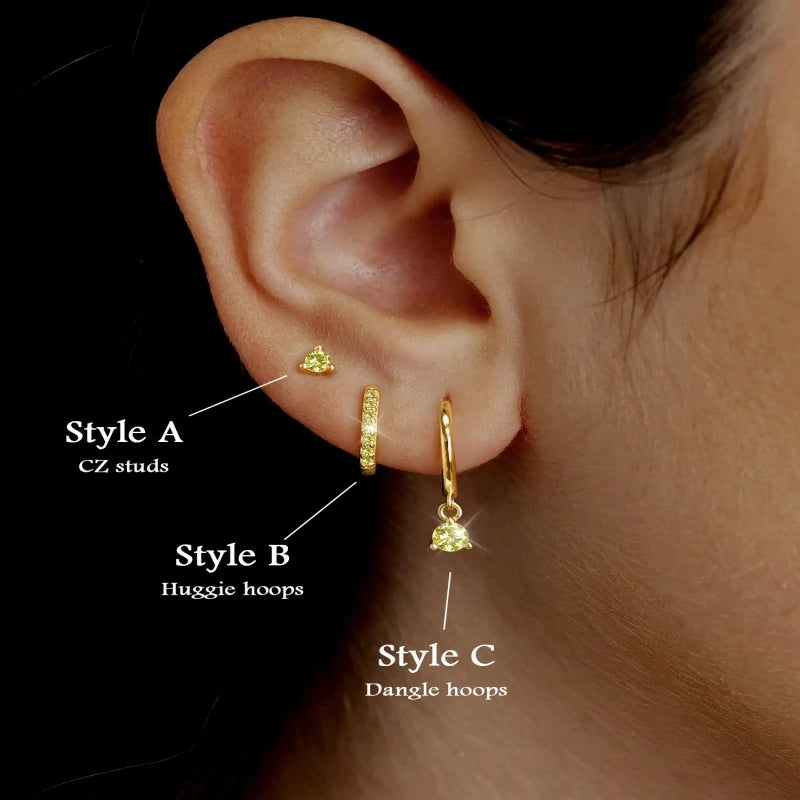 Gold Plated Cute Dainty Birthstone Earrings Stack Hypoallergenic